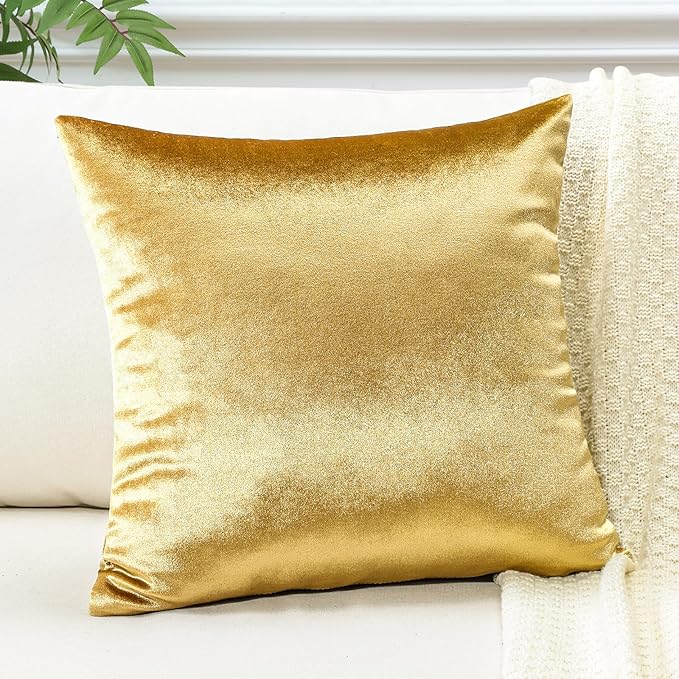 Artscope Luxury Velvet Pillow Covers Super Soft Decorative Rectangle Throw Pillow Covers Case Cushion Covers for Sofa Couch Bedroom Car Decor 24x24 Inch Shimmery Gold