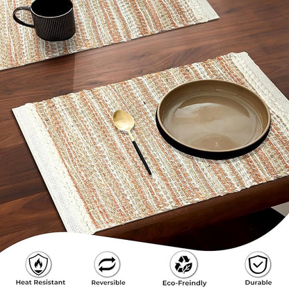 Hausattire Woven Table Placemats Set of 4 - Rust, Jute Boho Outdoor Table Mats for Kitchen Dining Decoration | Easy Clean Heat Resistant Farmhouse Dinner Placemat for Thanksgiving Decor - 13x19 Inch