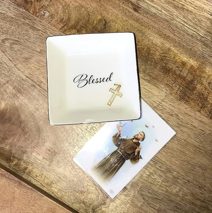 Simply Charmed Blessed Ceramic Jewelry Dish or Ring Holder - Religious Gift for Christmas, Confirmation or Baptism