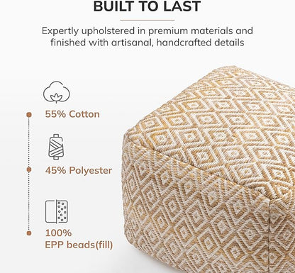 Anji Mountain 100% Handmade & Handcrafted Comfortable Home Décor Pouf Ottoman Footrest for Living Room, Bedroom, Nursery, Kidsroom, Patio Furniture - (22" x 22" x 16" - Mustard)