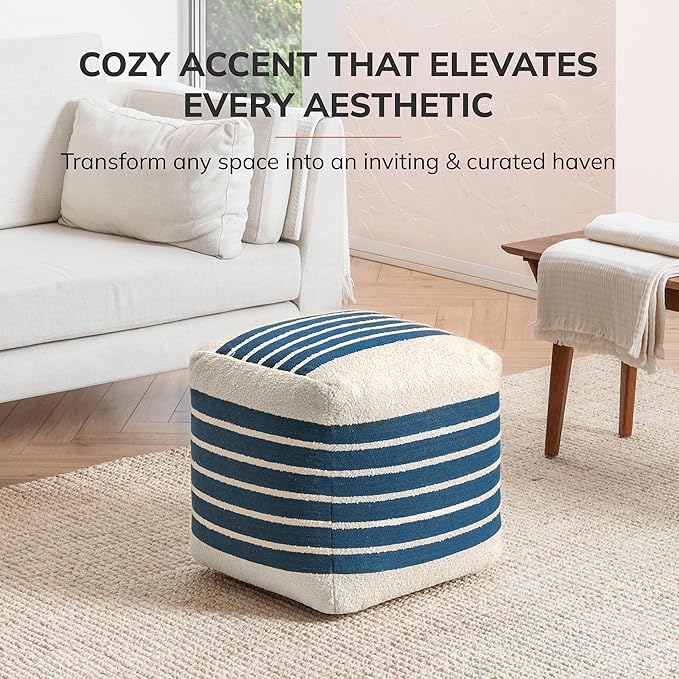 Anji Mountain 100% Handmade & Handcrafted Comfortable Home Décor Pouf Ottoman Footrest for Living Room, Bedroom, Nursery, Kidsroom, Patio Furniture - (20" x 20" x 20" - Sailor Blue)