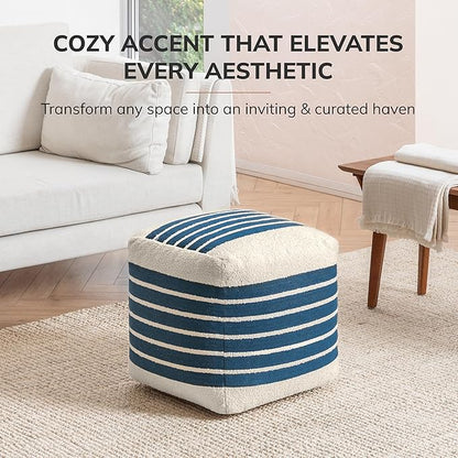 Anji Mountain 100% Handmade & Handcrafted Comfortable Home Décor Pouf Ottoman Footrest for Living Room, Bedroom, Nursery, Kidsroom, Patio Furniture - (20" x 20" x 20" - Sailor Blue)
