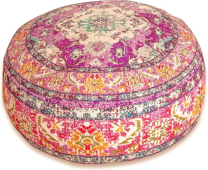 Mandala Life ART Boho Floor Cushion Cover Purple Round Purple Pillow Case Moroccan Décorative Pouf Perfect for Living Room, Bedroom, Nursary or Children Room Pouf BeanBag Stool Cotton 24x8 Unstuffed