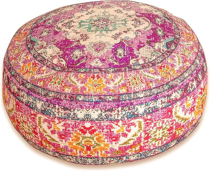 Mandala Life ART Boho Floor Cushion Cover Purple Round Purple Pillow Case Moroccan Décorative Pouf Perfect for Living Room, Bedroom, Nursary or Children Room Pouf BeanBag Stool Cotton 24x8 Unstuffed