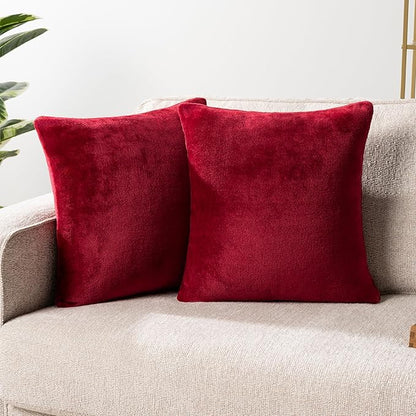 PAVILIA Maroon Red Throw Pillow Covers 20x20 Set of 2, Decorative Pillow Cases for Bed Sofa Couch, Boho Aesthetic Accent Decor Cushion Bedroom Living Room, Velvet Square Euro Sham Covers, Burgundy Red