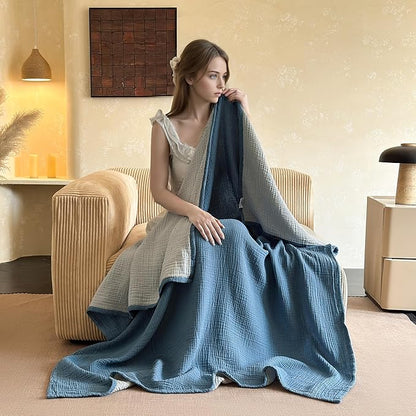 Simple&Opulence 100% Cotton Muslin Blanket Twin Size, Lightweight Breathable 4 Layering Gauze Blanket for Bed Couch Camping, Soft Bedspread Coverlet All-Season Use (Dusty Blue, 68"x86")