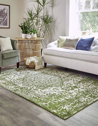 Rugs.com Arlington Collection Rug – 5' x 8' Green Medium-Pile Rug Perfect for Living Rooms, Large Dining Rooms, Open Floorplans