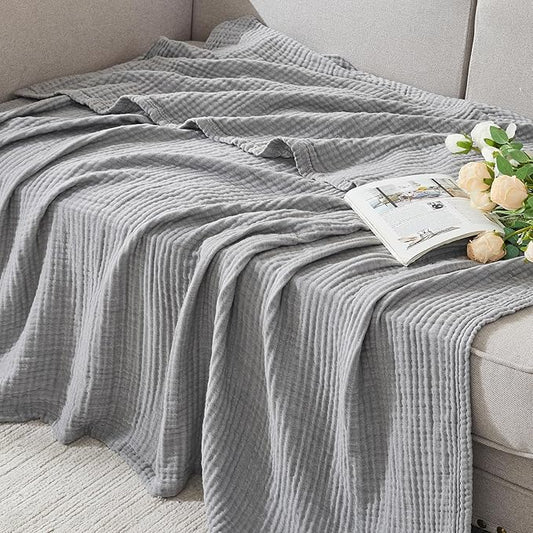 EMME Cotton Muslin Twin Blanket Breathable Gauze Soft Lightweight Blankets Adults Gifts for Women (Heather Grey, 60"x80")