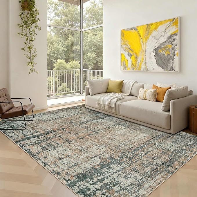 5x7 Area Rugs for Bedroom Living Room,Non-Slip Washable Modern Green Abstract Rugs for Dining Room, Foldable Thin Indoor Carpet Stain Resistant(Moss Green)