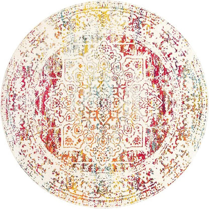 Rugs.com Arlington Collection Rug – 7 Ft Round Light Multi Medium-Pile Rug Perfect for Kitchens, Dining Rooms