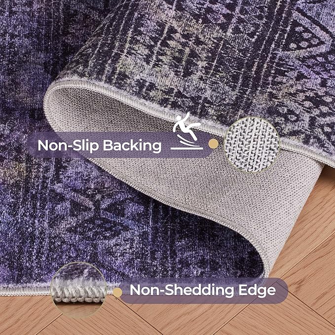 Kokia Abstract Area Rugs 9x12 Bedroom Washable Decor Low Pile Non-Slip Non-Shedding Indoor Black Gray Carpet Foldable Stain Resistant Floor Mat Living Room Dining Room, Oslo Nebula