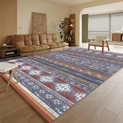 RUGSURE Washable Area Rugs 9' x 12' - 1/6 Thick - Moroccan-Inspired -Stain & Water Resistant Non-Slip - Resistant Rug for Living Room, Bedroom, Nursery, Pet & Child Friendly (Blue and Red)