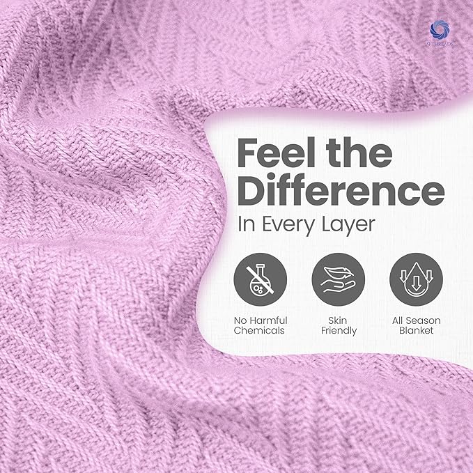 100% Long Staple Cotton Herringbone Multipurpose Blanket | Soft & Breathable, Lightweight All-Season Throw for Sofa/Couch/Bed | Machine Washable | (Herringbone - Lavender, Queen)