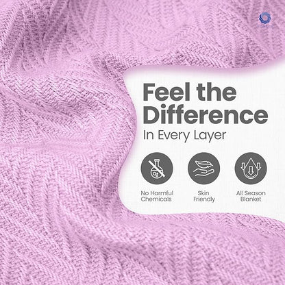 100% Extra-Long Staple Cotton Herringbone Multipurpose Blanket | Soft & Breathable, Lightweight All-Season Throw for Sofa/Couch/Bed | Machine Washable | (Herringbone - Lavender, Twin)