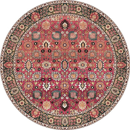 vivorug Round Rug 5ft Vintage Round Area Rug Non-Slip Indoor Carpet for Living Room Bedroom Entryway, Stain Resistant Home Decor Circle Rug, Cherry Red/Spice
