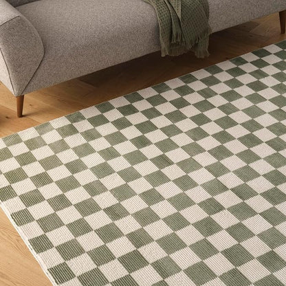 Revival Rugs Gambit 5'3"x8' Checkered Rug Washable Area Rug for Living Room Bedroom - 100% Recycled Oeko-TEX Certified, Medium Pile, Green, Beige
