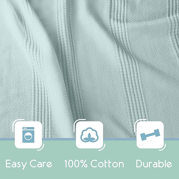 100% Cotton Twin Size Blanket | Super Soft Breathable Lightweight Throw | All-Season Knit Blanket | Luxury Hotel Style | Easy Care | Oeko-Tex Certified | Light Blue