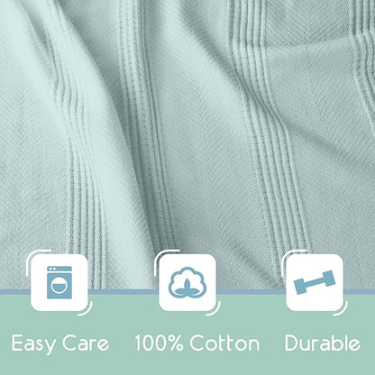 100% Cotton Twin Size Blanket | Super Soft Breathable Lightweight Throw | All-Season Knit Blanket | Luxury Hotel Style | Easy Care | Oeko-Tex Certified | Light Blue