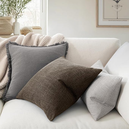 MIULEE Pack of 2 Decorative Linen Burlap Pillow Covers Farmhouse Boho Accent Pillowcases Home Decor for Couch Sofa Bedroom Living Room 18x18 Inch Dark Brown