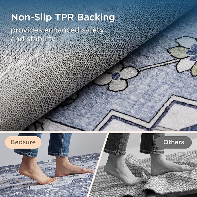 Bedsure 8x10 Area Rugs for Living Room, Machine Washable Rugs, Non-Slip Backing, Non-Shedding, Vintage Low Pile Easy Care Throw Carpet for Bedroom Dining Room, Grey