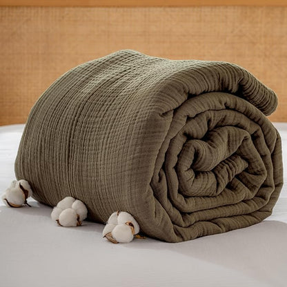 Muslin Blanket - Pure 100% Turkish Cotton Airy Soft Light Versatile Gauze Throw Blanket for Bed, Couch, Sofa (Khaki Green, Twin XL Size (71" x 95" inch))