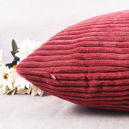 Home Brilliant Pillow Covers 18x18 Decorative Throw Pillows for Couch Dark Red Soft Plush Corduroy Striped Throw Pillow Covers Set of 2 for Sofa Couch Bed Valentine's Decor, 18 x 18 Inch, Burgundy