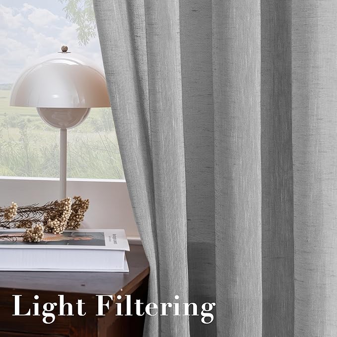 H.VERSAILTEX Linen Curtains Nickel Grommet Natural Linen Semi-Sheer Curtains 2 Panels Privacy Added Premium Soft Rich Material Drapes for Bedroom/Livingroom/Sliding Door - 52x84 - Inch - Dove