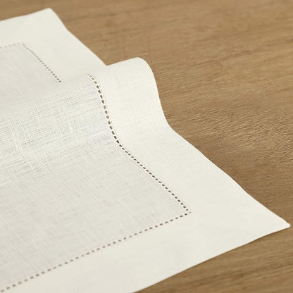 Solino Home Ivory Linen Napkins Set of 4-100% Pure Linen Hemstitch Dinner Napkins 20 x 20 Inch for Holiday, New Year - Classic Hemstitch