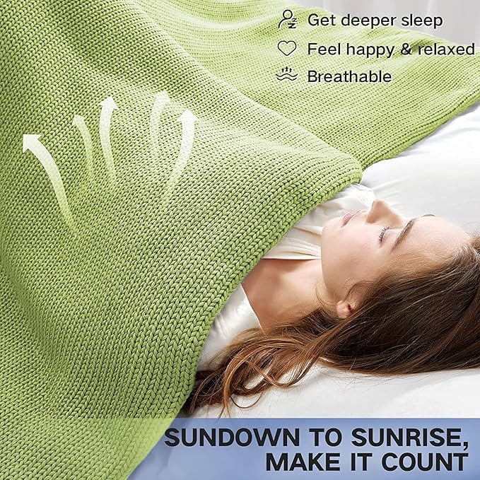 Guohaoi Knitted Weighted Blanket for Adults (Light Green 60"x80" 25lbs) No Beads Cooling Throw Blanket for Hot Sleepers, Home Decor Breathable Chunky Knit Heavy Blanket Use on Queen/King Size Bed