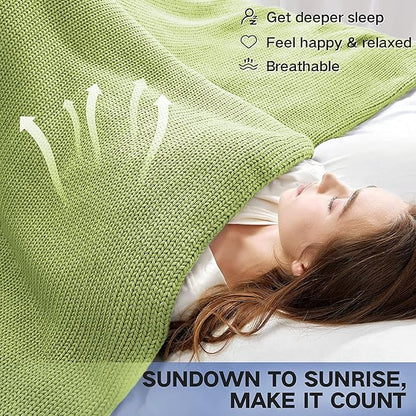 Guohaoi Knitted Weighted Blanket for Adults (Light Green 60"x80" 25lbs) No Beads Cooling Throw Blanket for Hot Sleepers, Home Decor Breathable Chunky Knit Heavy Blanket Use on Queen/King Size Bed