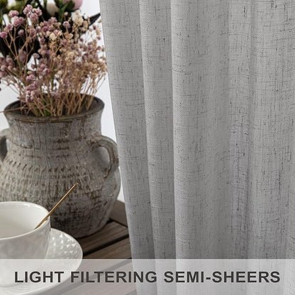 Pitalk Grey Linen Curtains 5 FT Wide by 84 Inch Length for Bedroom Semi Sheer Linen Large Drape Extra Wide Light Gray Curtains for Living Room Dining Hall 2 Panels Back Tab Pocket 5x7 5 x 7 Feet Long