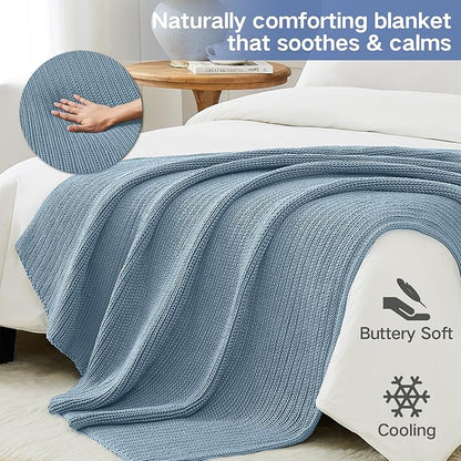Guohaoi Knitted Weighted Blanket Kids (Haze Blue 50"x60" 5lbs) No Beads Cooling Heavy Blanket, Home Decor Breathable Chunky Knit Throw Blanket for All-Season Use