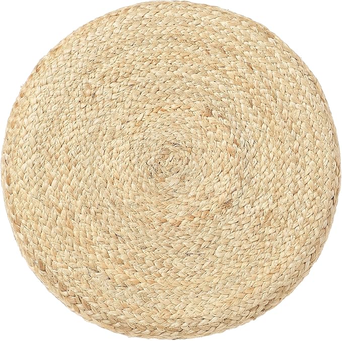 REDEARTH · Cylindrical Pouf Foot Stool Ottoman - Jute Braided Pouffe Poof Accent Sitting Footrest for Living Room, Bedroom, Nursery, Patio, Lounge (Natural Rust, 14.5"X14.5"X16")