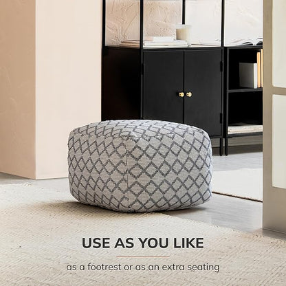 Anji Mountain 100% Handmade & Handcrafted Comfortable Home Décor Pouf Ottoman Footrest for Living Room, Bedroom, Nursery, Kidsroom, Patio Furniture - (22" x 22" x 16"- Gray,Ivory)