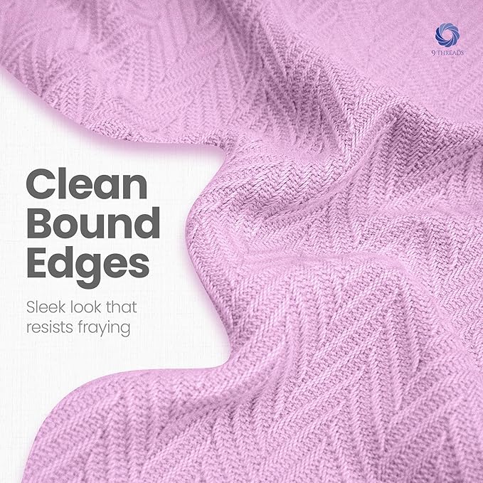 100% Extra-Long Staple Cotton Herringbone Multipurpose Blanket | Soft & Breathable, Lightweight All-Season Throw for Sofa/Couch/Bed | Machine Washable | (Herringbone - Lavender, King)