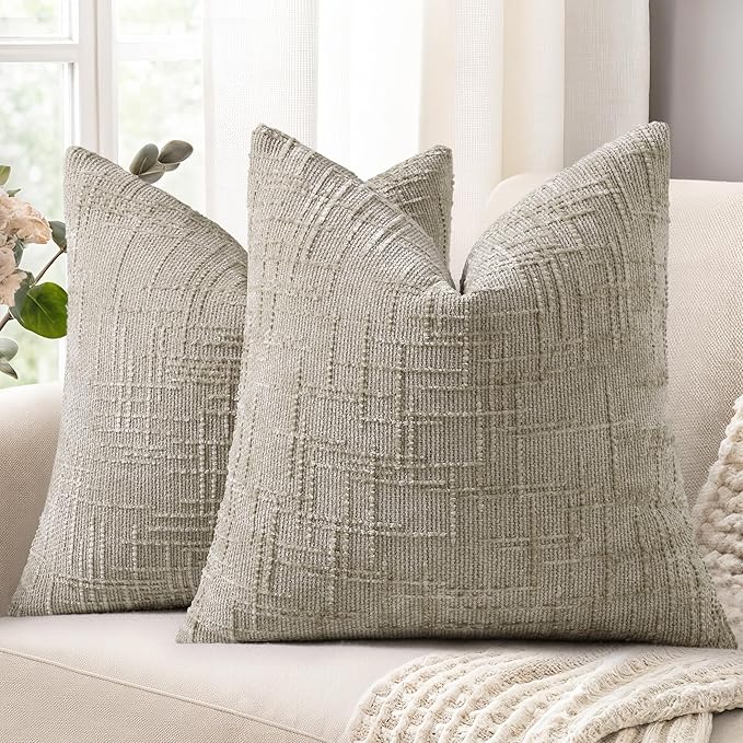 decorUhome Spring Light Brown Chenille Euro Sham Throw Pillow Covers 26x26 Set of 2 Textured Slubby Couch Pillow Covers Farmhouse Accent Modern Neutral Decorative Pillow Cases for Bed Sofa Living Room