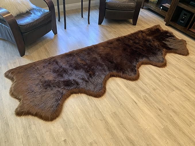 LAMBZY Faux Sheepskin Super Soft Hypoallergenic Silky Shag Rug for Living Room, Kids Room, Sofa (5 Pelts Side by Side 3'x10', Brown)