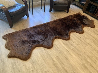 LAMBZY Faux Sheepskin Super Soft Hypoallergenic Silky Shag Rug for Living Room, Kids Room, Sofa (5 Pelts Side by Side 3'x10', Brown)