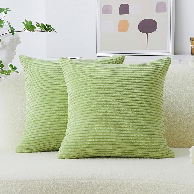 Home Brilliant 26x26 Spring Pillow Covers Set of 2 Euro Pillow Shams Large Cushion Covers Supersoft Solid Corduroy Toss Pillow Cases for Couch Bedroom, 26x26 Inches, Apple Green