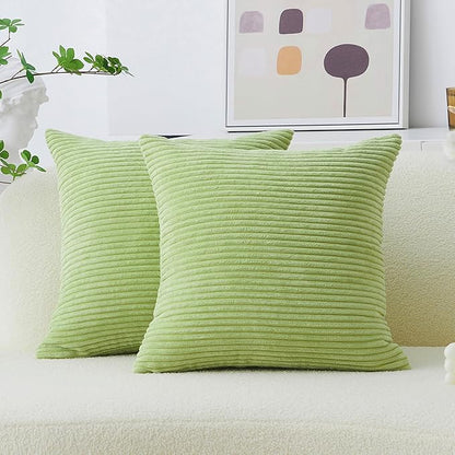 Home Brilliant Green Spring Pillow Covers Striped Super Soft Set of 2 Corduroy Couch Accent Pillow Covers for Couch Living Room Decor, 55cm, 22 x 22 Inch, Apple Green