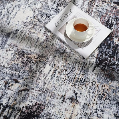 Rugcomf Modern Abstract Washable Rugs 8'x10' - Non-Slip Low Pile Area Rug, Large Boho Carpet for Living Room, Bedroom, Dining Room, Farmhouse, Kids Playroom, Office - Brown