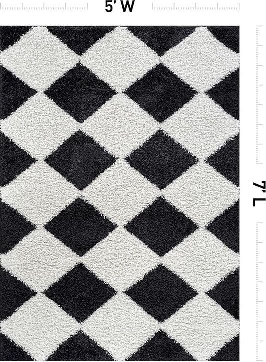 Rugshop Diamond Wave Pattern Shag Area Rug Anthracite Dark Gray 5' x 7' Great for Bedrooms, Living Rooms, or Under Coffee Tables