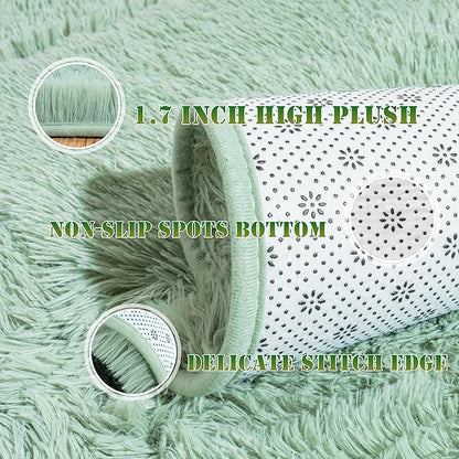 Large 9x12 Area Rugs for Living Room, Ultra Soft Shag Living Room Rug Thick Fluffy Rug for Bedroom, Plush Fuzzy Carpet for Girls Boys Kids Room Non Slip Dorm Home Decor Aesthetic, Sage Green