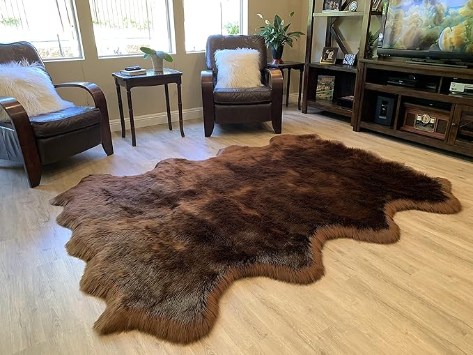 LAMBZY Faux Sheepskin Super Soft Hypoallergenic Silky Shag Rug for Living Room, Kids Room, Sofa (Octo 8 Pelts 6'x8', Brown)