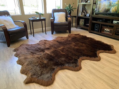 LAMBZY Faux Sheepskin Super Soft Hypoallergenic Silky Shag Rug for Living Room, Kids Room, Sofa (Octo 8 Pelts 6'x8', Brown)