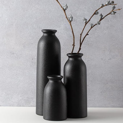 CEMABT Black Ceramic vase Set-3 Flower vases for Decor,Modern Boho Farmhouse Home Decor,Decorative vase for Pampas Grass&Dried Flowers,idea Shelf,Table,Bookshelf