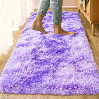 Small Runner Rugs for Bedroom Hallways, 2x4 Runners for Hallways Fluffy Throw Area Rug Non Slip for Bedside Dorm, Shag Rugs for Girls Boys Bedroom, Floor Carpet Runner for Kids Dorm, Tie-Dyed Purple