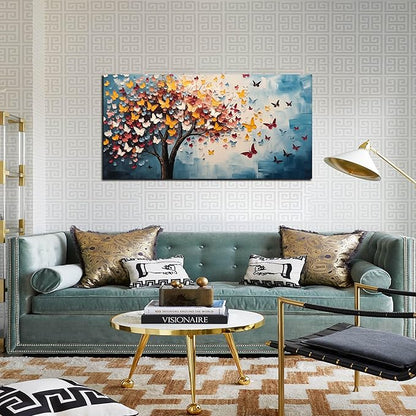 Butterfly Tree Canvas Wall Art for Living Room Bedroom Home Office Blue Colorful Tree of Life Wall Art Modern Large Framed Canvas Prints Size 20x40