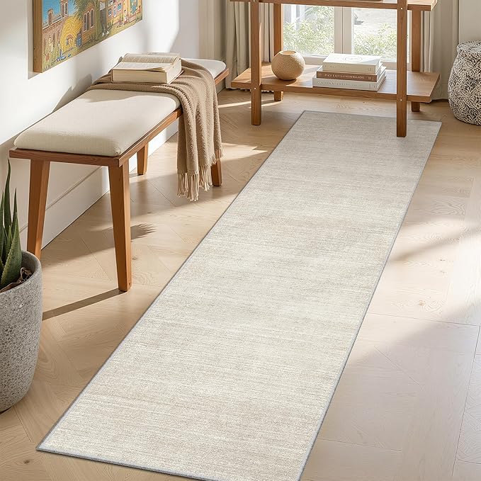 Valenrug Runner Rugs 2x8 - Stain Resistant 2x8 Rugs Runners for Hallways Living Room, Non Slip Runner Rugs for Bedroom, Folable Machine Washable Hallway Runner (2'x8', Beige)
