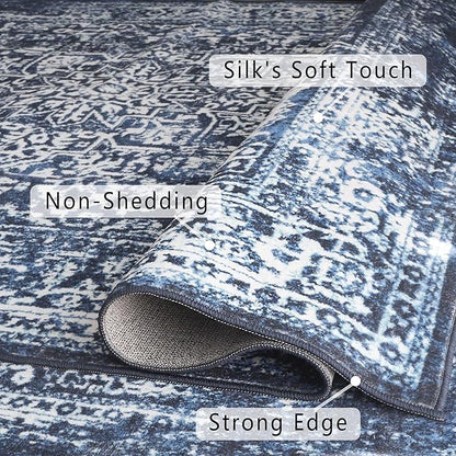 vivorug 9x12 Area Rugs, Stain Resistant Washable Rug for Living Room, Vintage-Inspired (Navy Blue, 9'x12')